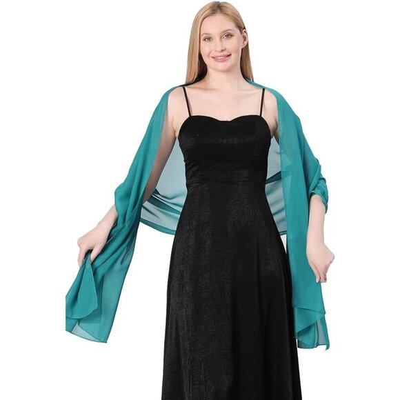 Women Emerald Elegant Soft Sheer Chiffon Stole Bride Wedding Shawls and Wraps - Picture 3 of 7